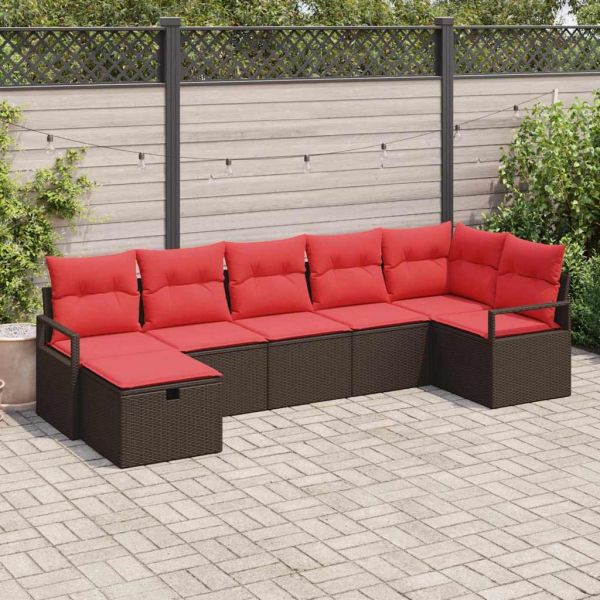 Комплект дивани с възглавница 7 pcs Кафяво и червено полиратан