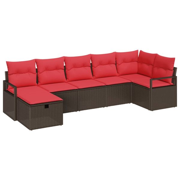 Комплект дивани с възглавница 7 pcs Кафяво и червено полиратан