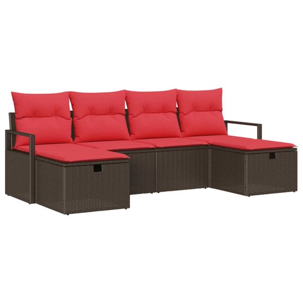 Комплект дивани с възглавница 6 pcs Кафяво и червено полиратан