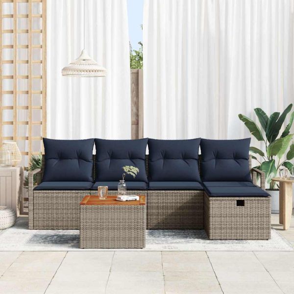 Градински Софа Комплект с възглавница 6 pcs Сив полиратан