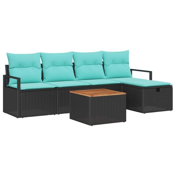 Градински Софа Комплект с възглавница 6 pcs Черно полиратан