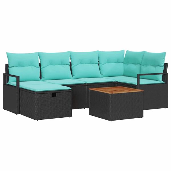 Градински Софа Комплект с възглавница 7 pcs Черно полиратан