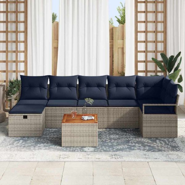 Градински Софа Комплект с възглавница 8 pcs Сив полиратан