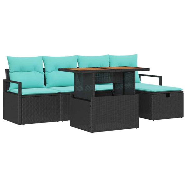 Градински Софа Комплект с възглавница 6 pcs Черно полиратан