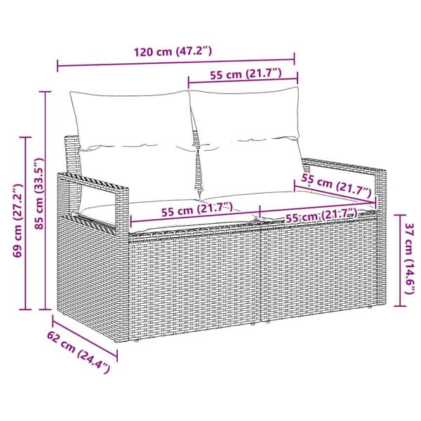 Градински диван с възглавница 120 x 62 x 69 см полиратан