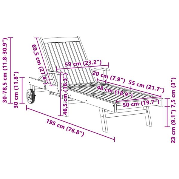 Шезлонг 1-човек Кафяво 195 х 59 х 78,5 см Солидно тиково дърво