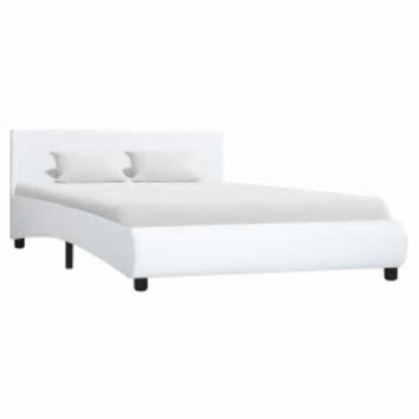 Рамка за легло с LED, бяла, изкуствена кожа, 120x200 cм