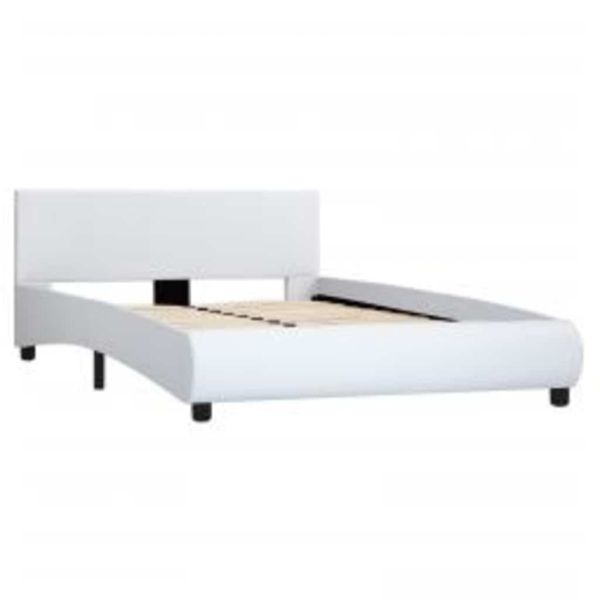 Рамка за легло с LED, бяла, изкуствена кожа, 120x200 cм