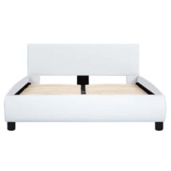 Рамка за легло с LED, бяла, изкуствена кожа, 120x200 cм