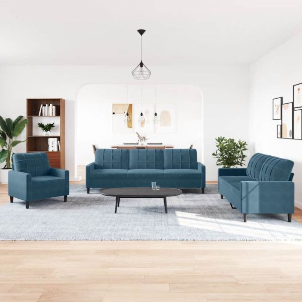 Комплект дивани от 4 части с възглавници, син, кадифе