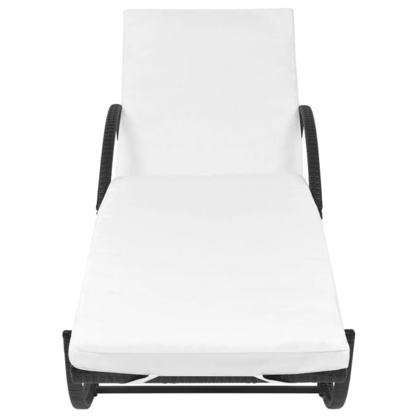 Шезлонг с шалте, черен полиратан