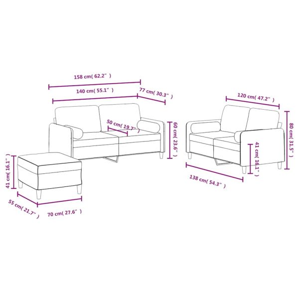 Комплект дивани 3 части с възглавници, син, кадифе