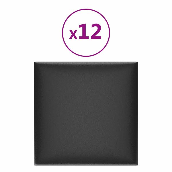 Стенно табло за легло 12 pcs Черен 30 x 30 cm текстил