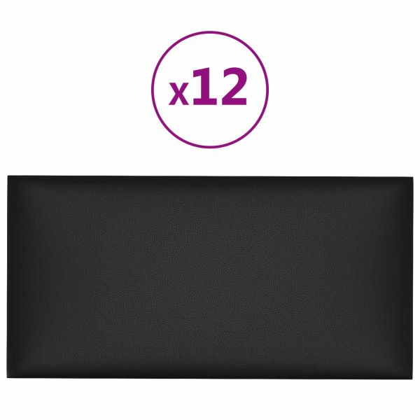 Стенно табло за легло 12 pcs Черен 60 x 30 cm текстил