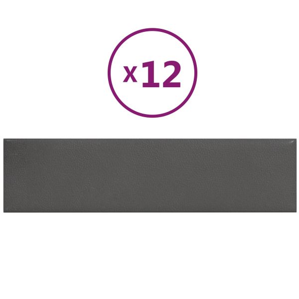 Стенно табло за легло 12 pcs Сив 60 x 15 cm текстил