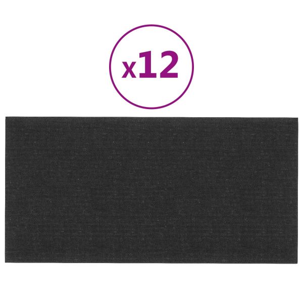 Стенно табло за легло 12 pcs Черно 60 x 30 cm текстил