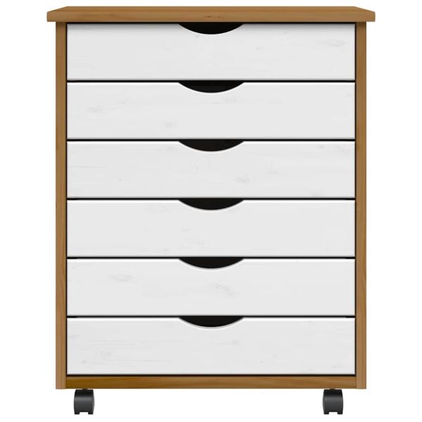 Шкаф с чекмеджета на колелца MOSS, меденокафяв, бор масив