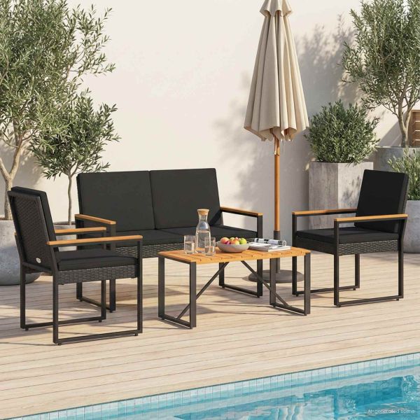 Комплект за външни мебели с възглавница 4 pcs Черно полиратан