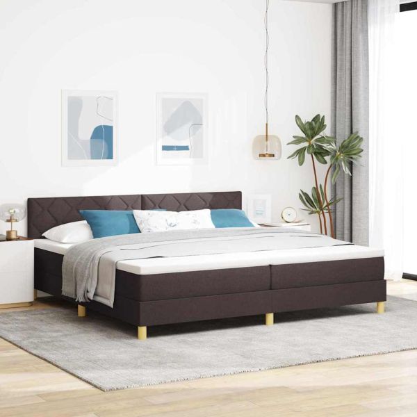 Легло с пружинирана основа Тъмен кафяв 200 x 200 cm текстил