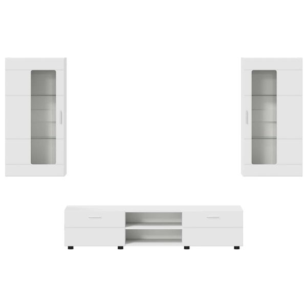Комплект ТВ шкаф с чекмедже FLORIN 3 pcs Бяло Инженерно дърво