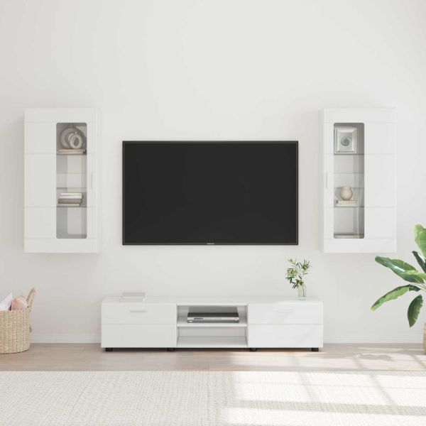 Комплект ТВ шкаф FLORIN 3 pcs Лъскаво бяло Инженерно дърво