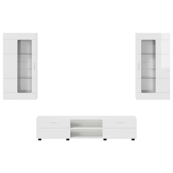 Комплект ТВ шкаф FLORIN 3 pcs Лъскаво бяло Инженерно дърво