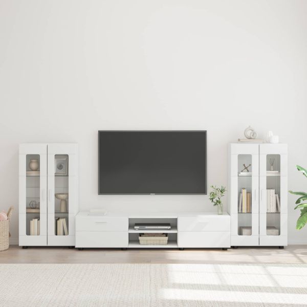 Комплект ТВ шкаф с чекмедже FLORIN 3 pcs Бяло Инженерно дърво