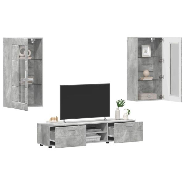 Комплект ТВ шкаф FLORIN 3 pcs Циментено сиво Инженерно дърво
