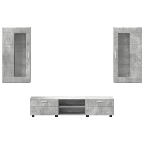 Комплект ТВ шкаф FLORIN 3 pcs Циментено сиво Инженерно дърво