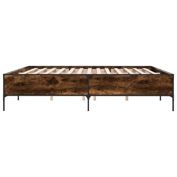 Рамка за легло, опушен дъб, 200x200 см, инженерно дърво и метал