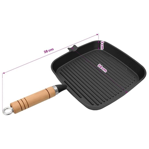 Чугунен грил тиган с дървена дръжка, 20x20 см