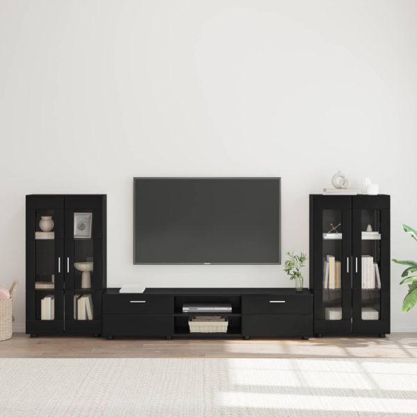 Комплект ТВ шкаф с чекмедже FLORIN 3 pcs Черно Инженерно дърво