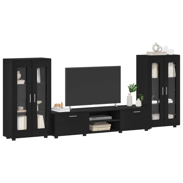 Комплект ТВ шкаф с чекмедже FLORIN 3 pcs Черно Инженерно дърво