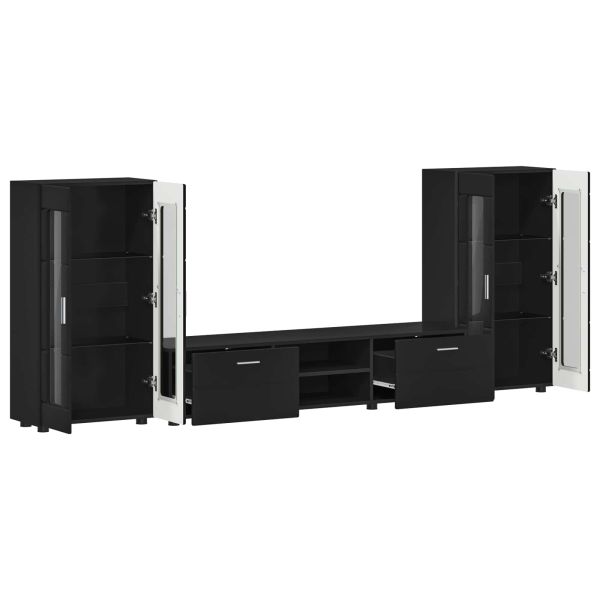 Комплект ТВ шкаф с чекмедже FLORIN 3 pcs Черно Инженерно дърво