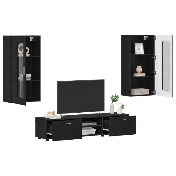 Комплект ТВ шкаф с чекмедже FLORIN 3 pcs Черно Инженерно дърво