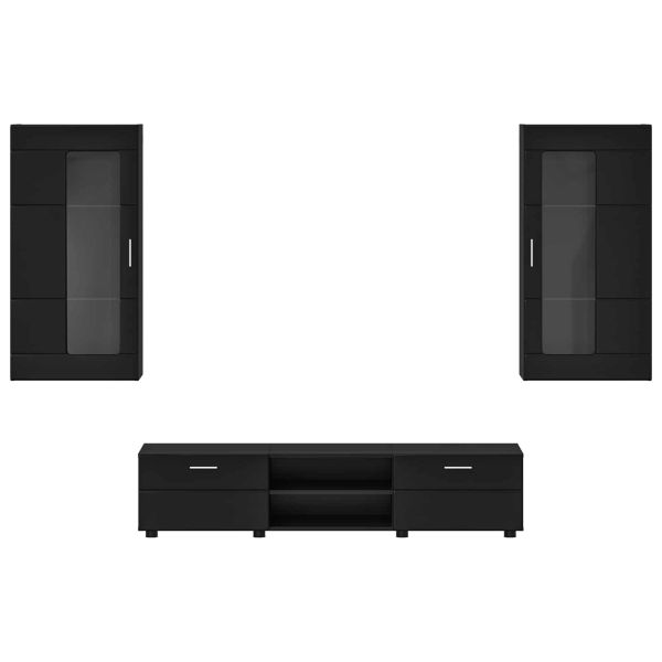 Комплект ТВ шкаф с чекмедже FLORIN 3 pcs Черно Инженерно дърво
