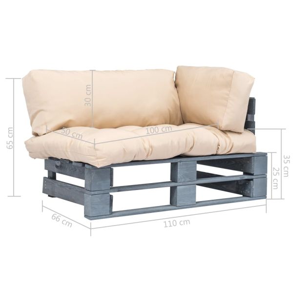 Градински палетен диван с пясъчни възглавници, борово дърво