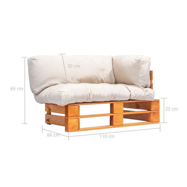 Градински палетен диван с пясъчни възглавници, борово дърво