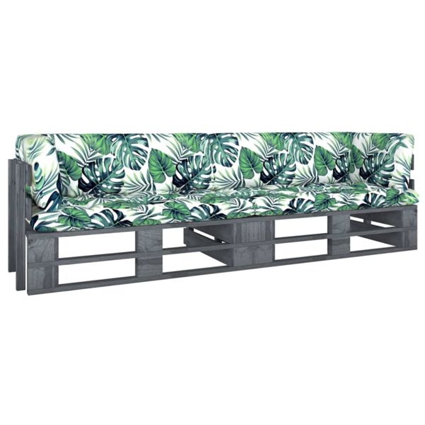 2-местен палетен диван с възглавници бор със сива импрегнация