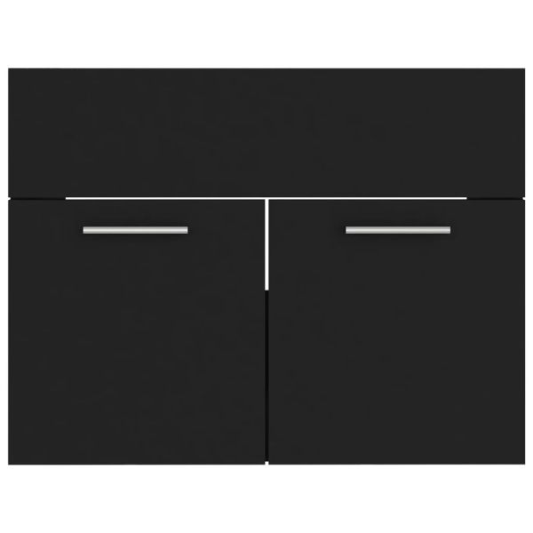 Шкаф за баня с вградена мивка, черен, ПДЧ