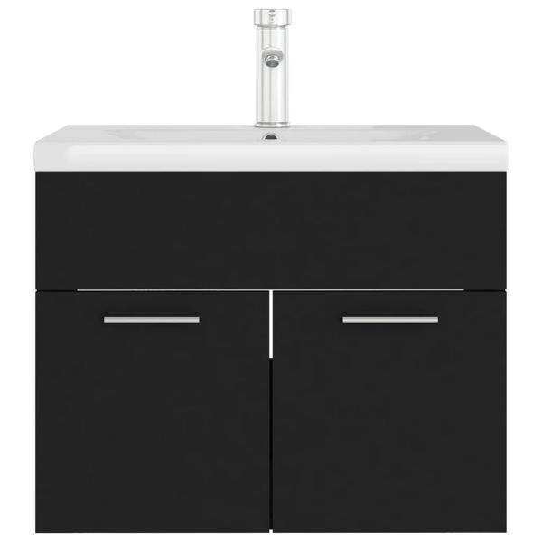 Шкаф за баня с вградена мивка, черен, ПДЧ