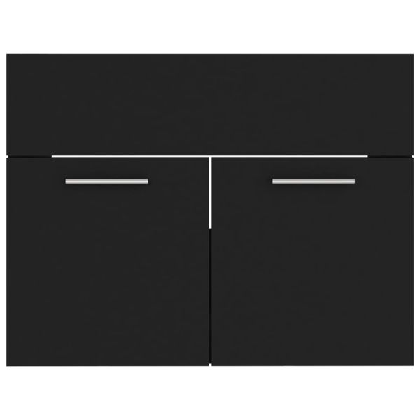 Шкаф за баня с вградена мивка, черен, ПДЧ