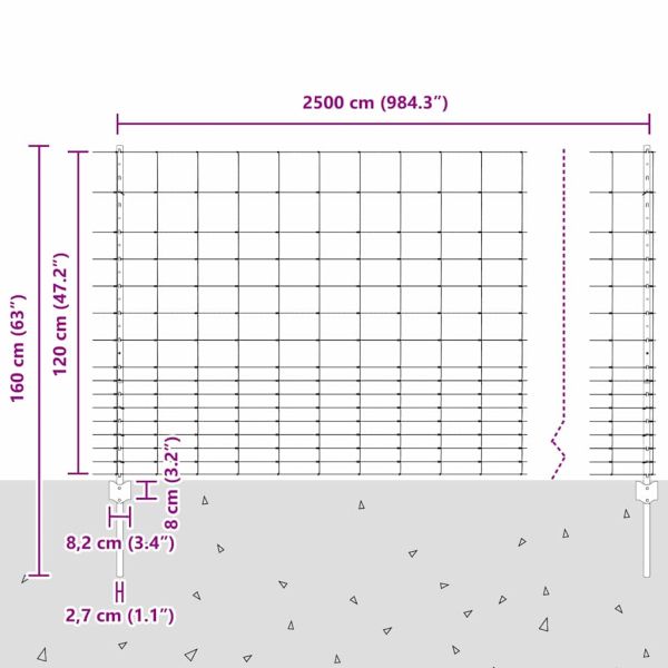 Див ограда с колове 25 x 1,2 м (Ш x В)