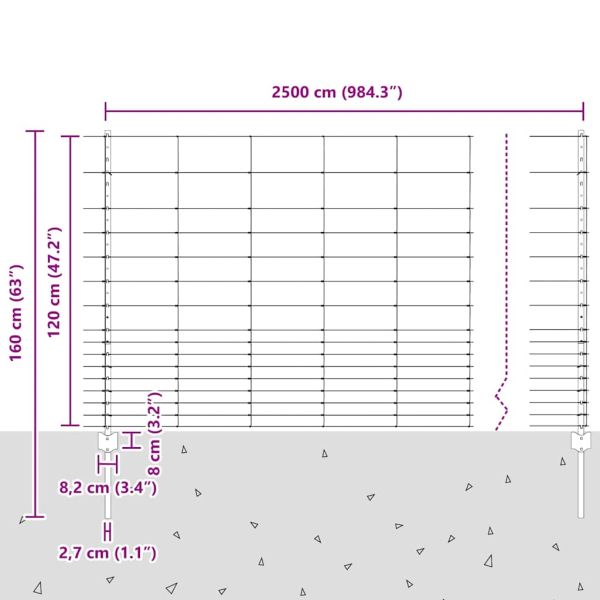 Див ограда с колове 25 x 1,2 м (Ш x В)