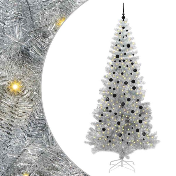 Коледно дърво с 300 LED светодиода Сребрист 240 cm PET