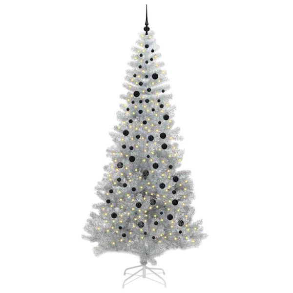 Коледно дърво с 300 LED светодиода Сребрист 240 cm PET