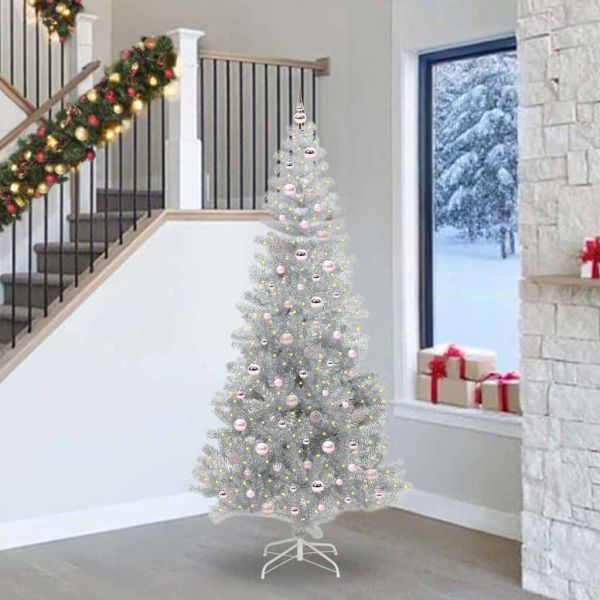 Коледно дърво с 300 LED светодиода Сребрист 240 cm PET