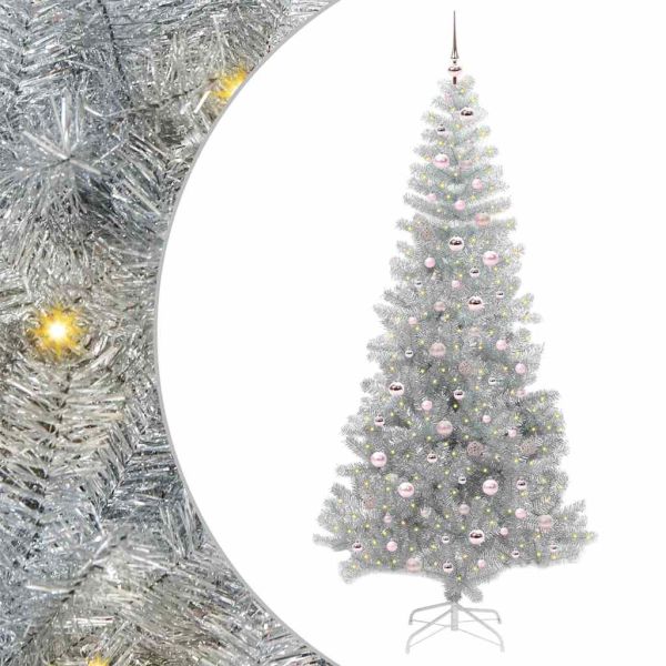 Коледно дърво с 300 LED светодиода Сребрист 240 cm PET