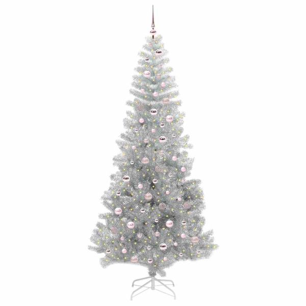 Коледно дърво с 300 LED светодиода Сребрист 240 cm PET