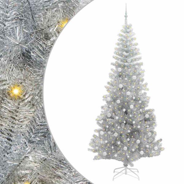 Коледно дърво с 300 LED светодиода Сребрист 240 cm PET